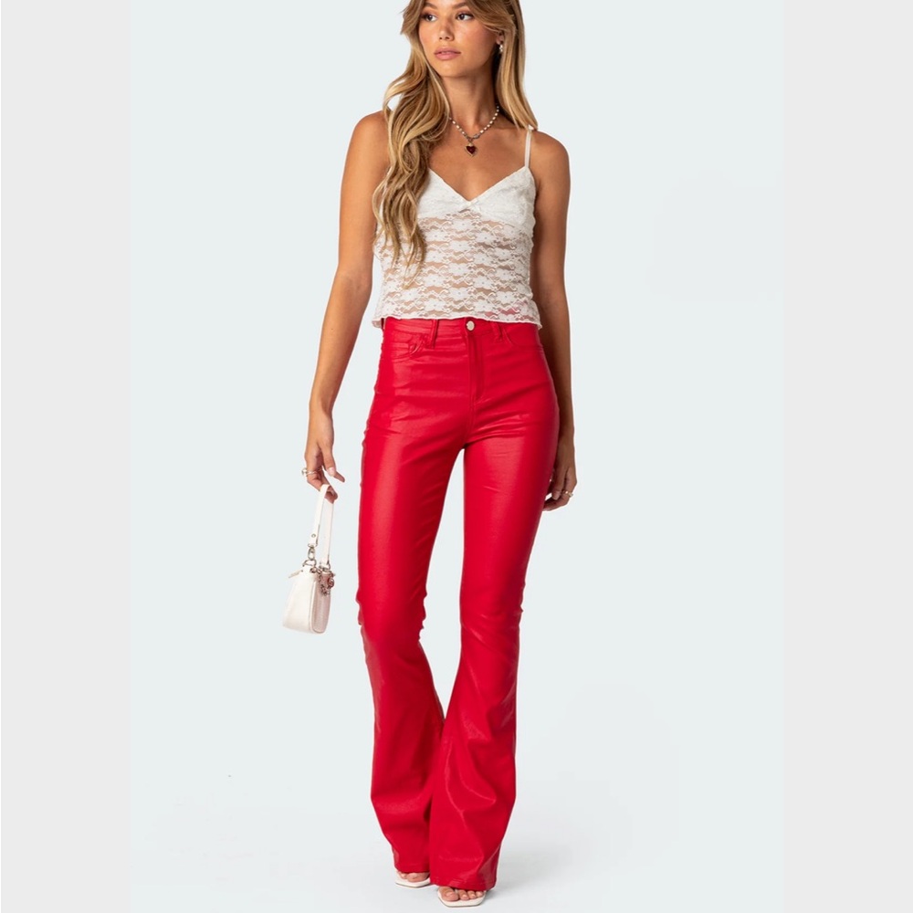 Edikted Luna Faux Leather Flare Jeans